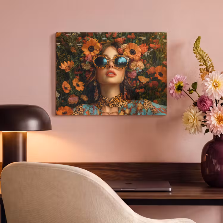 Akoestisch schilderij - Vrouwen - Bloemen - Modern - Bril - Abstract — 4