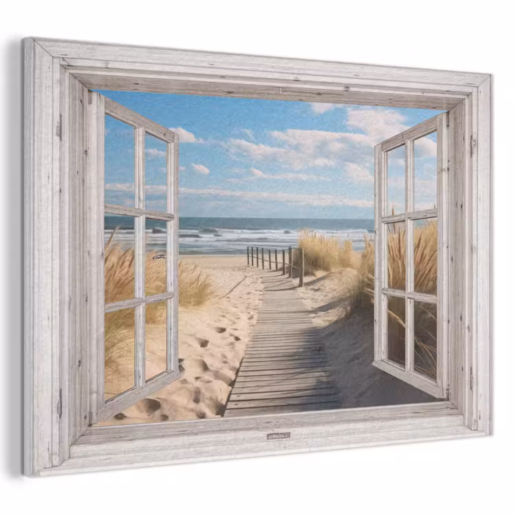 Akoestisch schilderij - Raam - Zee - Kust - Natuur - Doorkijk - Strand - Waddenzee — 1