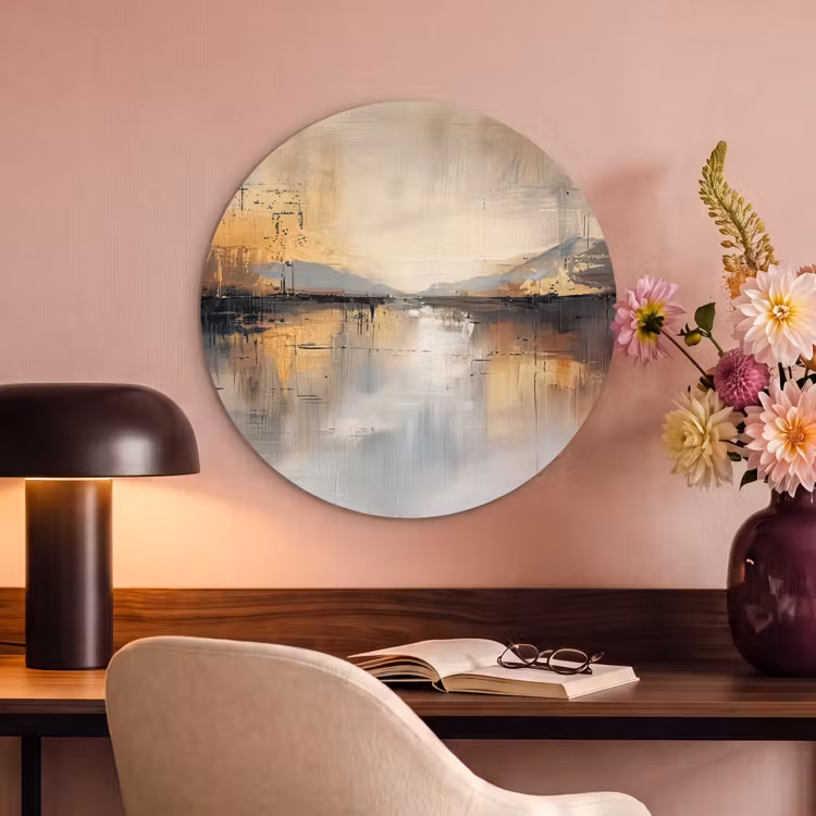 Akoestisch schilderij rond - Abstract - Modern - Beige - Aesthetic - Goud — 2