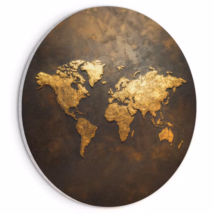 Akoestisch schilderij rond - Wereldkaart - Goud - Roest — 1