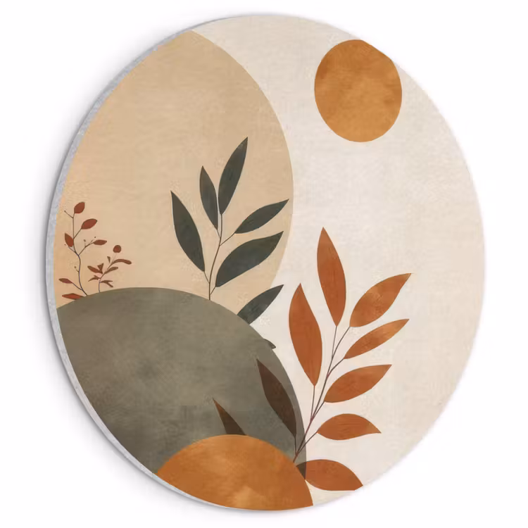 Akoestisch schilderij rond - Vormen - Rond - Bladeren - Beige — 1
