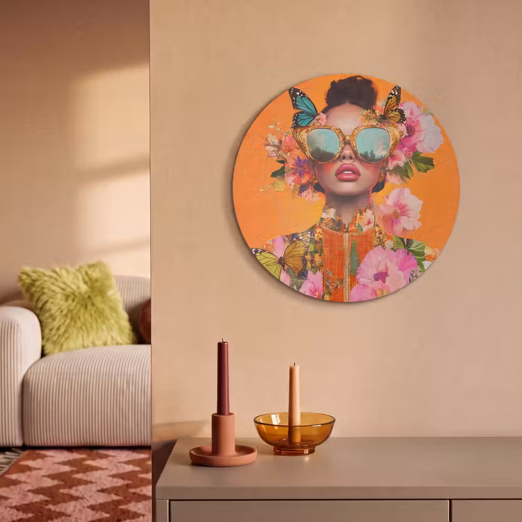 Akoestisch schilderij rond - Vlinders - Vrouw - Zonnebril - Kleurrijk — 3