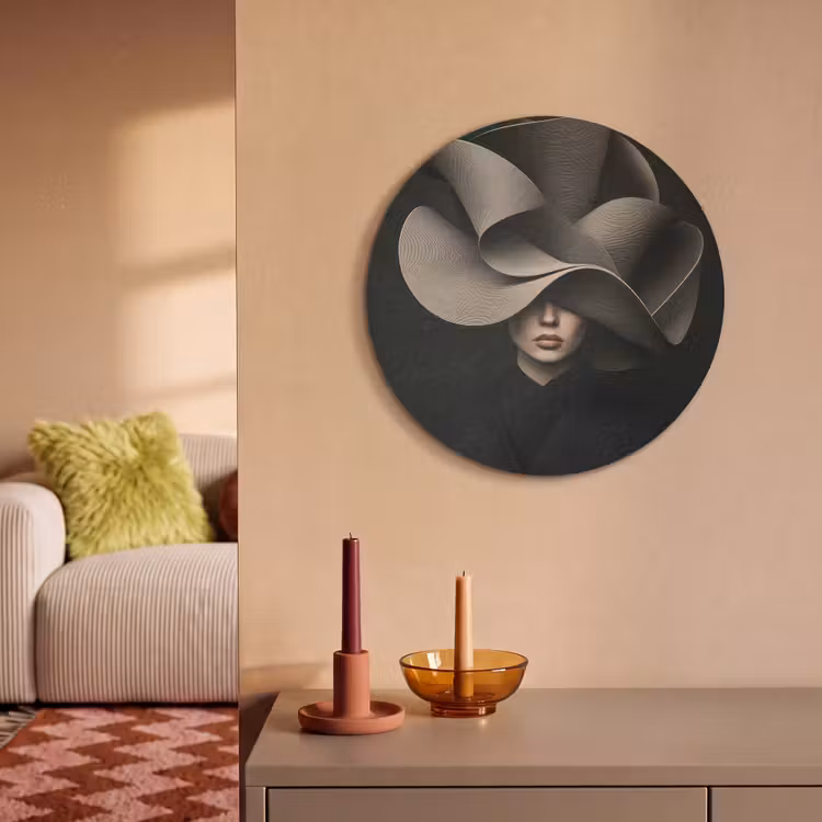 Akoestisch schilderij rond - Zwarte - Hoed - Vrouw — 3