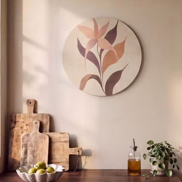 Akoestisch schilderij rond - Minimalistisch - Bloem - Bladeren - Beige — 4