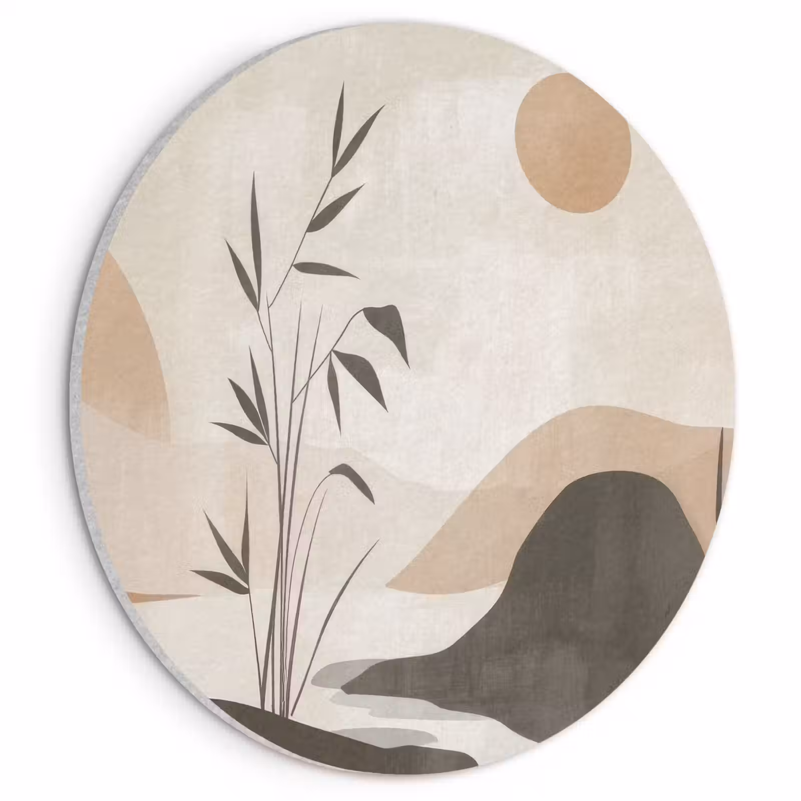 Akoestisch schilderij rond - Japandi - Landschap - Beige — 1