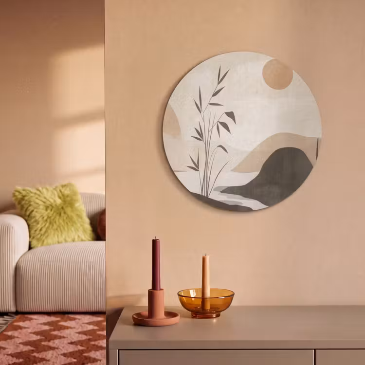 Akoestisch schilderij rond - Japandi - Landschap - Beige — 3