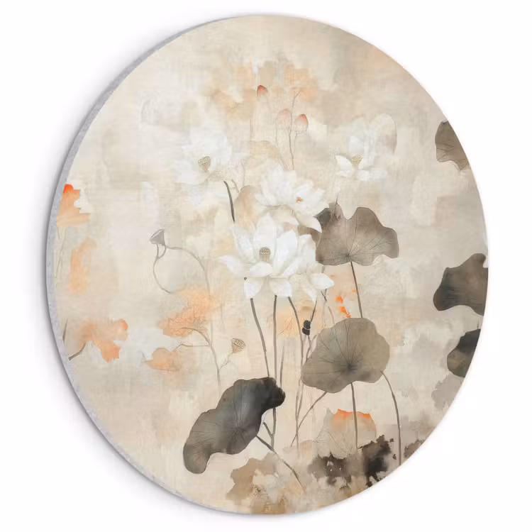 Akoestisch schilderij rond - Bloemen - Japandi - Wabi sabi — 1
