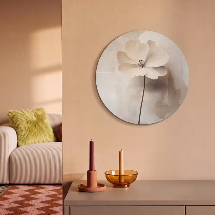 Akoestisch schilderij rond - Bloem - Beige - Verf - Schaduw — 3