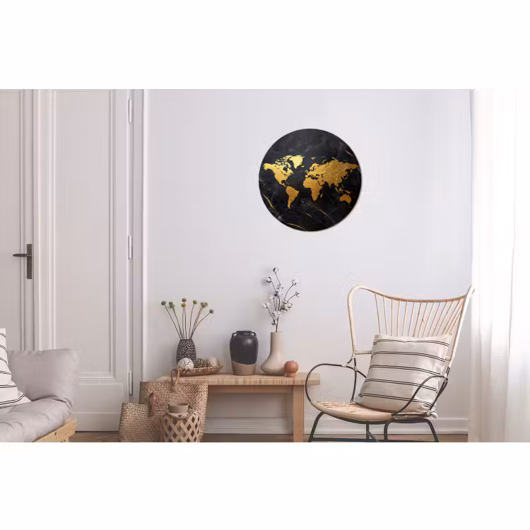 Wandcirkel - Aluminium - Wereldkaart - Goud - Marmer — 2