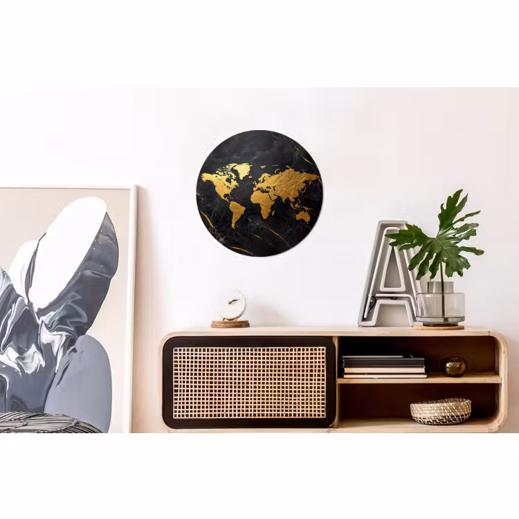 Wandcirkel - Aluminium - Wereldkaart - Goud - Marmer — 3