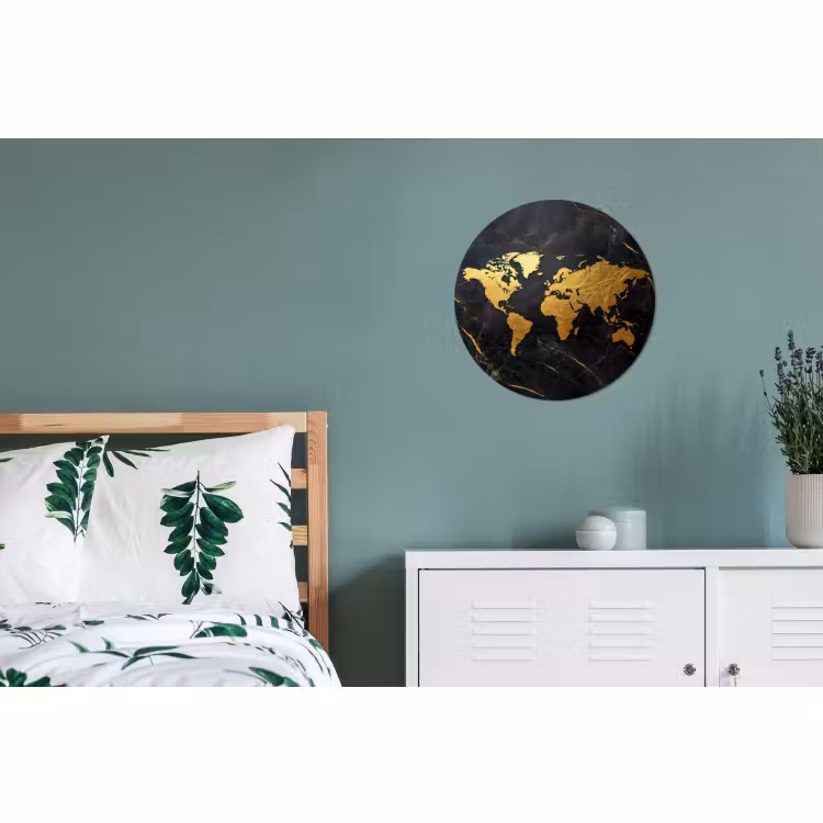 Wandcirkel - Aluminium - Wereldkaart - Goud - Marmer — 4