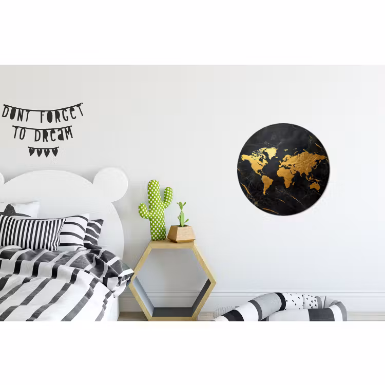 Wandcirkel - Aluminium - Wereldkaart - Goud - Marmer — 5