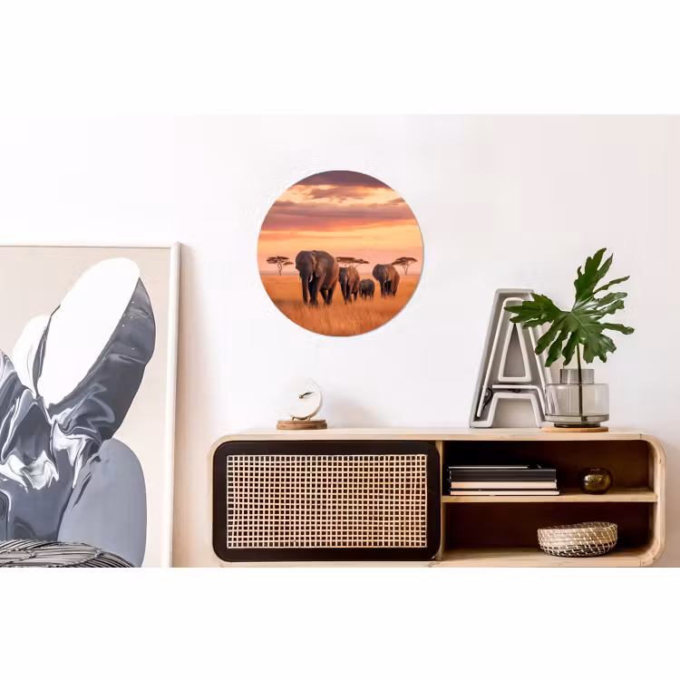 Wandcirkel - Aluminium - Groep olifanten - Open vlakte - Zon — 3