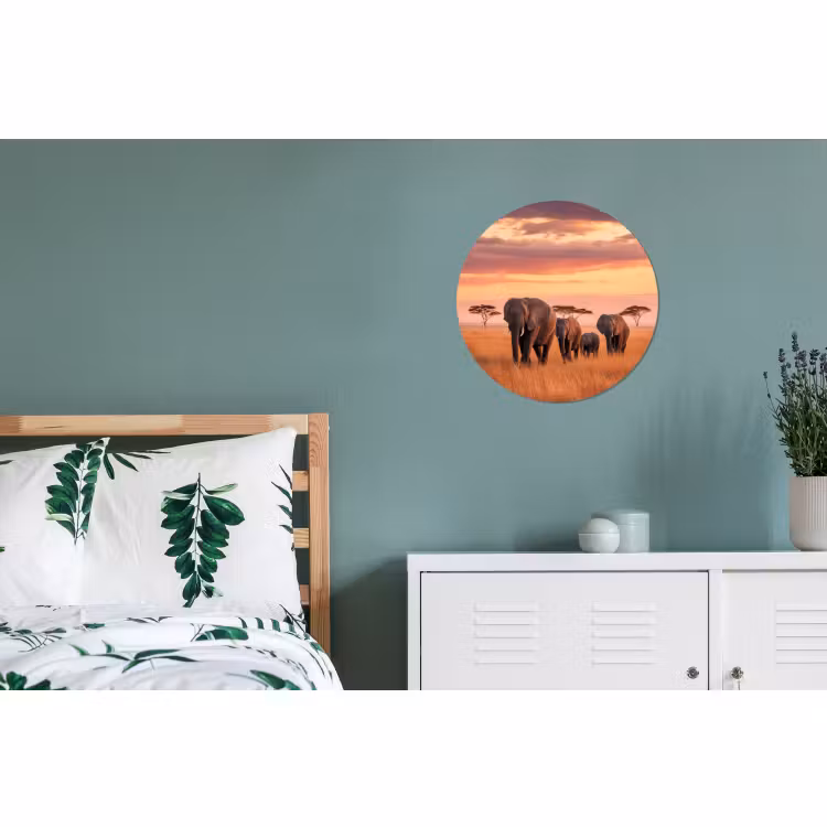 Wandcirkel - Aluminium - Groep olifanten - Open vlakte - Zon — 4