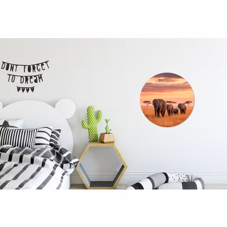 Wandcirkel - Aluminium - Groep olifanten - Open vlakte - Zon — 5