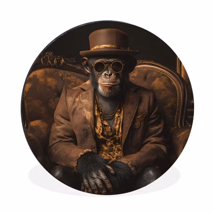 Wandcirkel - Aluminium - Chimpansee - Stoel - Pak - Bruin — 1