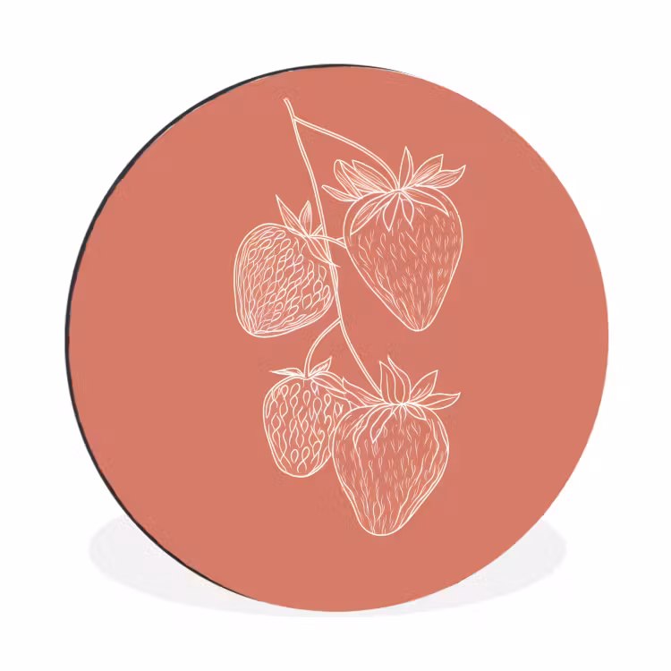Wandcirkel - Aluminium - Minimalistisch - Illustratie - Aardbei - Tak — 1