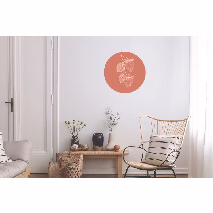 Wandcirkel - Aluminium - Minimalistisch - Illustratie - Aardbei - Tak — 2