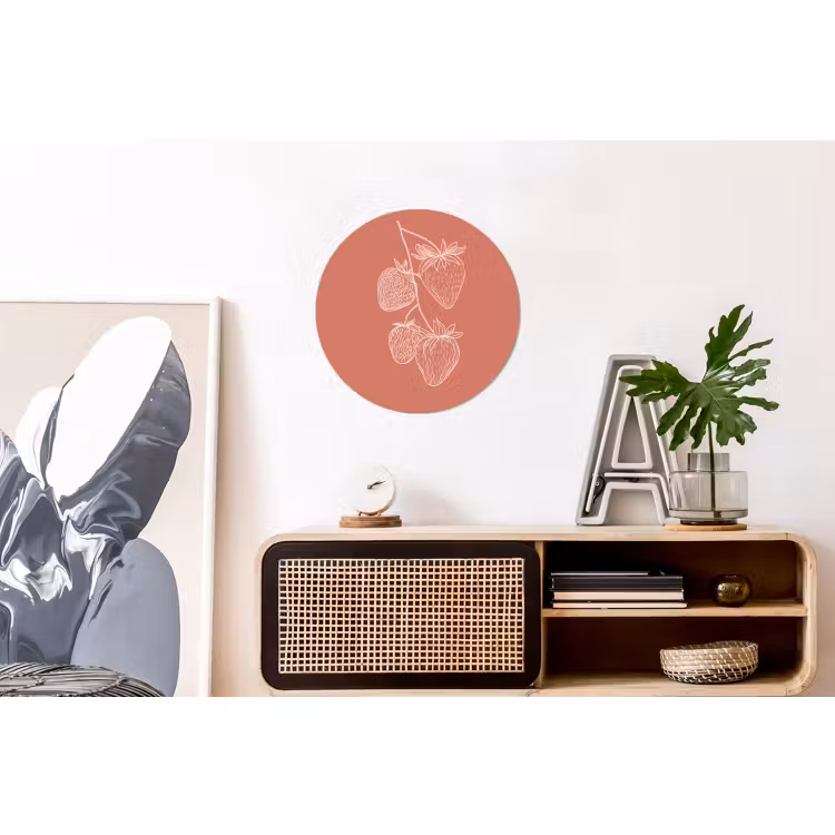 Wandcirkel - Aluminium - Minimalistisch - Illustratie - Aardbei - Tak — 3