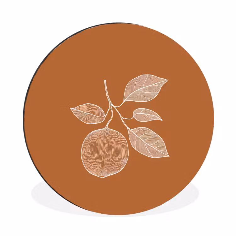 Wandcirkel - Aluminium - Sinaasappel - Getekend - Bladeren - Bruin — 1