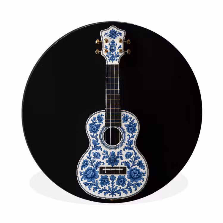 Wandcirkel - Aluminium - Ukelele - Delfts - Blauw - Muziek — 1