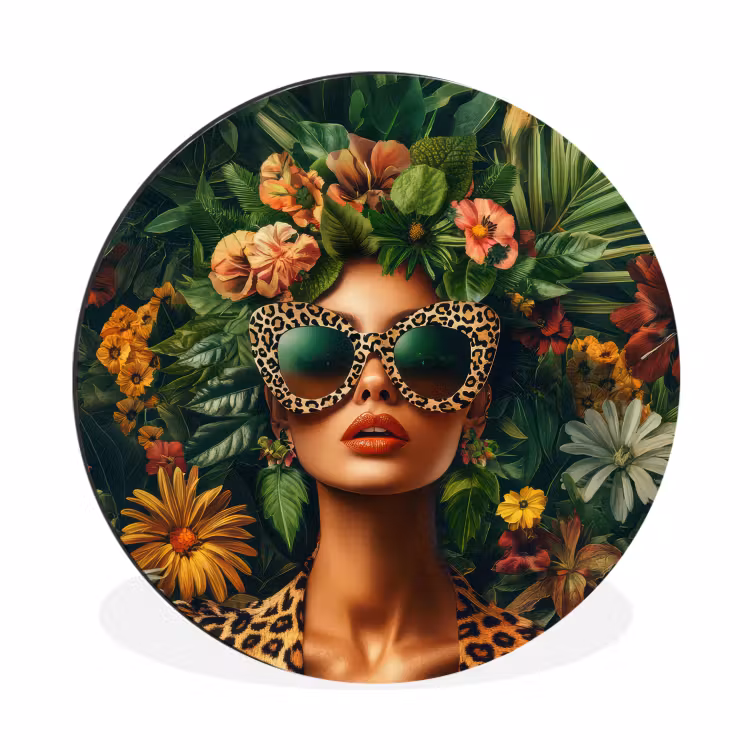 Wandcirkel - Aluminium - Vrouw - Panterprint - Jungle - Natuur - Luxe — 1