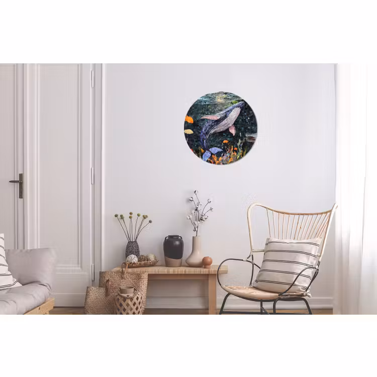 Wandcirkel - Aluminium - Mozaïek - Walvis - Koraal - Water — 2