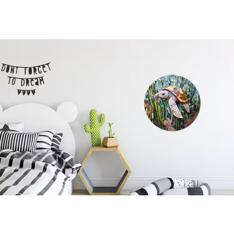 Wandcirkel - Aluminium - Schildpad - Zeewier - Mozaïek — 5
