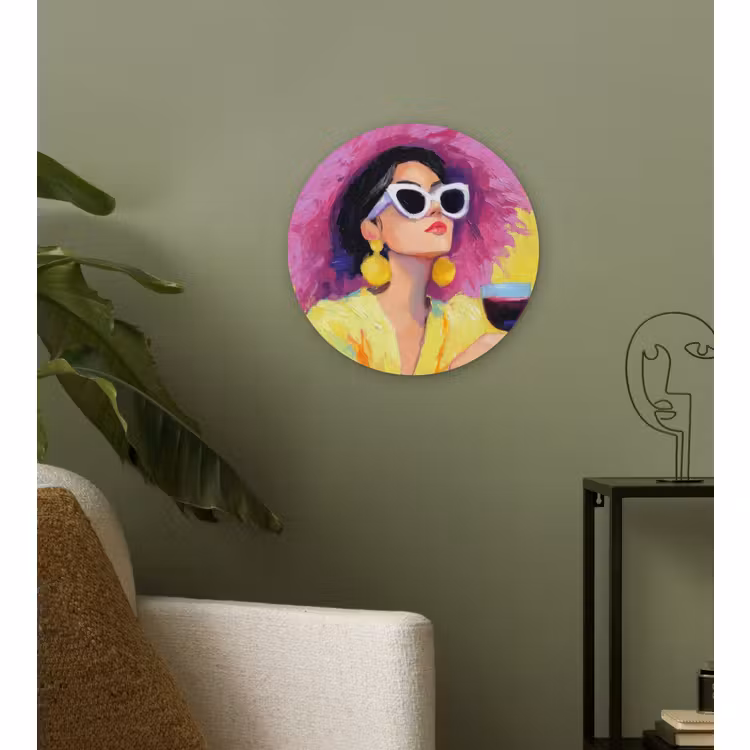 Wandcirkel - Glas - Vrouw - Hoed - Paars - Wijn — 3