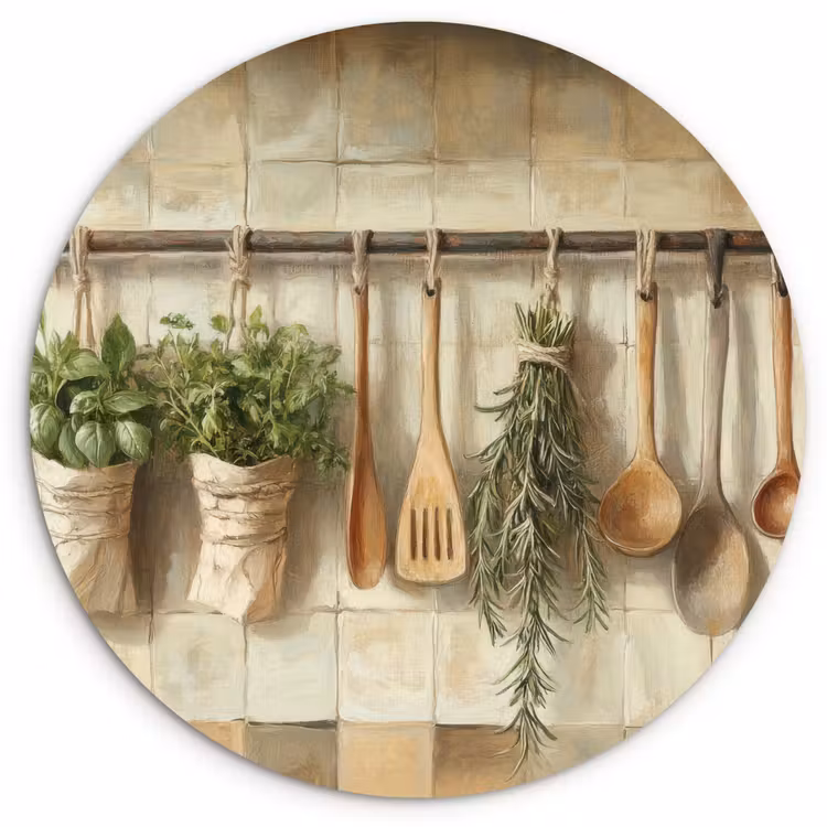 Wandcirkel - Glas - Hout - Keukengerei - Stilleven - Tegels — 1
