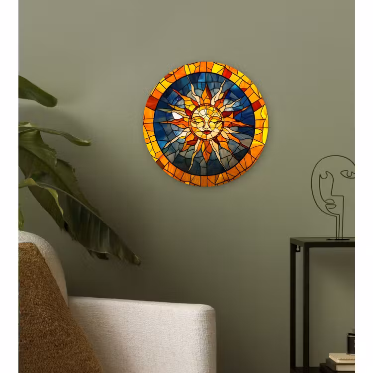 Wandcirkel - Glas - Mozaïek - Zon - Geel - Cirkel — 3