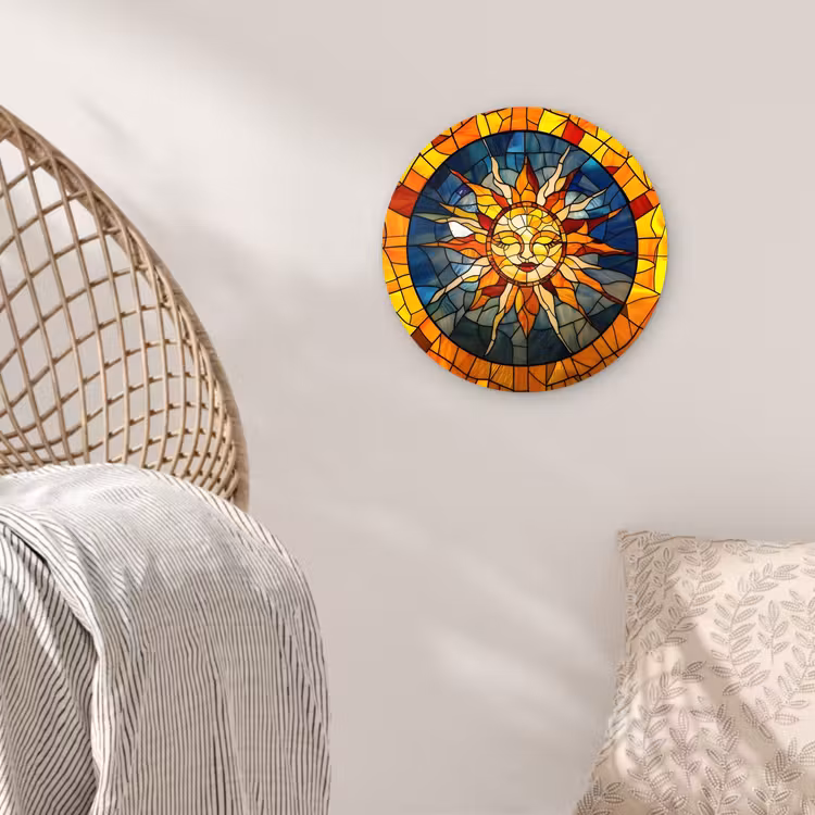 Wandcirkel - Glas - Mozaïek - Zon - Geel - Cirkel — 5