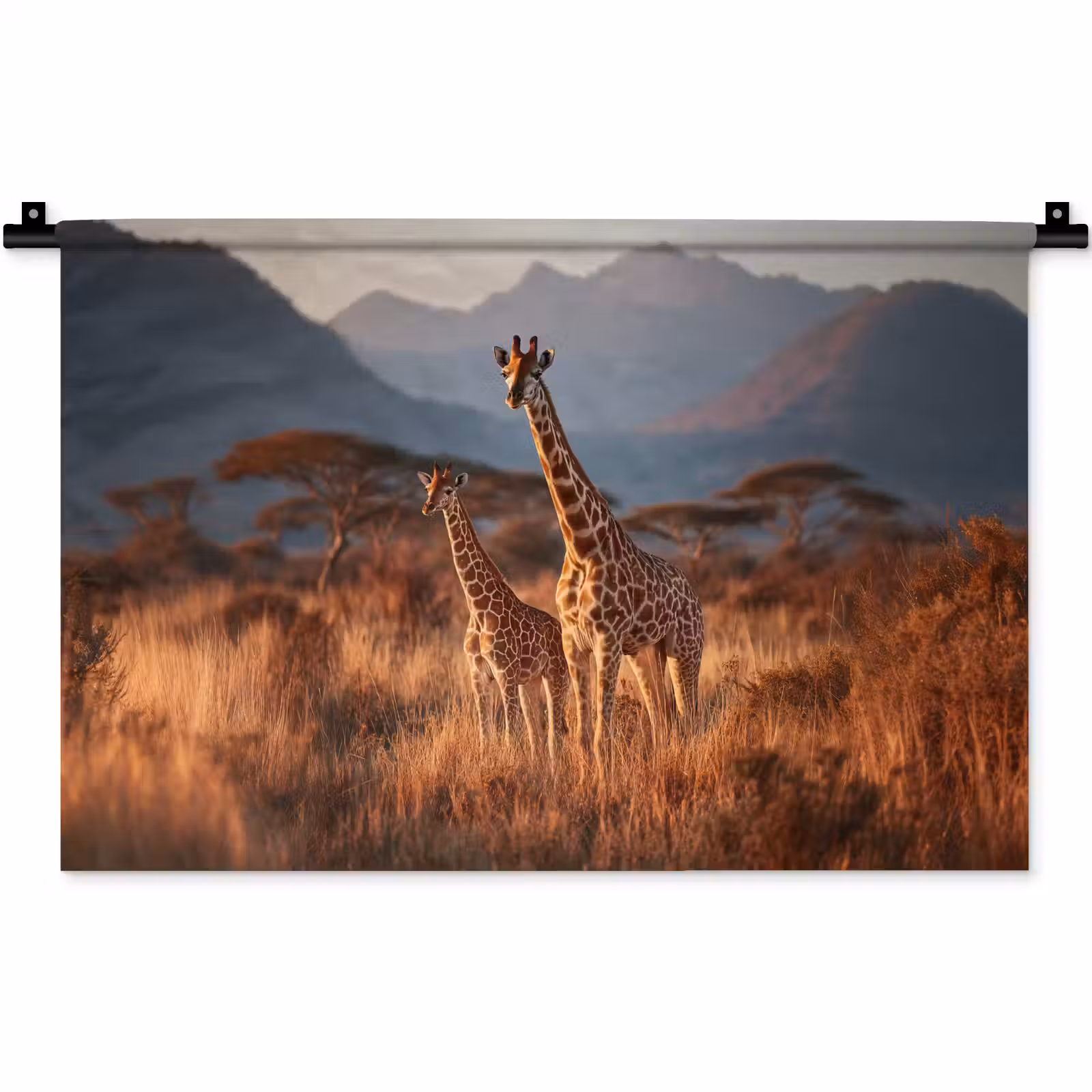 Wandkleed - Giraffen - Hoog gras - Acaciabomen — 1
