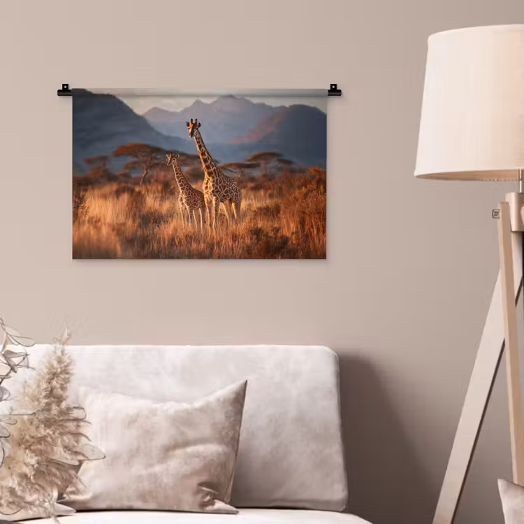 Wandkleed - Giraffen - Hoog gras - Acaciabomen — 2
