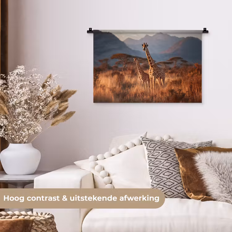 Wandkleed - Giraffen - Hoog gras - Acaciabomen — 4
