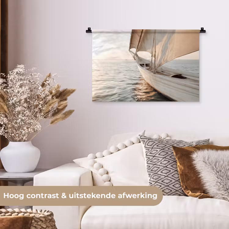 Wandkleed - Zeilboot - Zee - Beige - Zon — 4