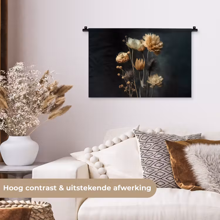 Wandkleed - Boeket - Bloemen - Licht - Zwart — 4
