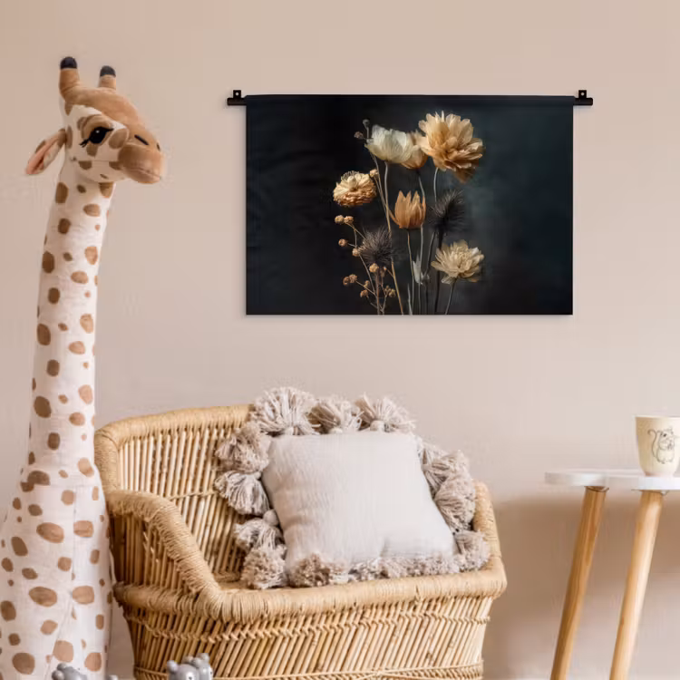 Wandkleed - Boeket - Bloemen - Licht - Zwart — 5