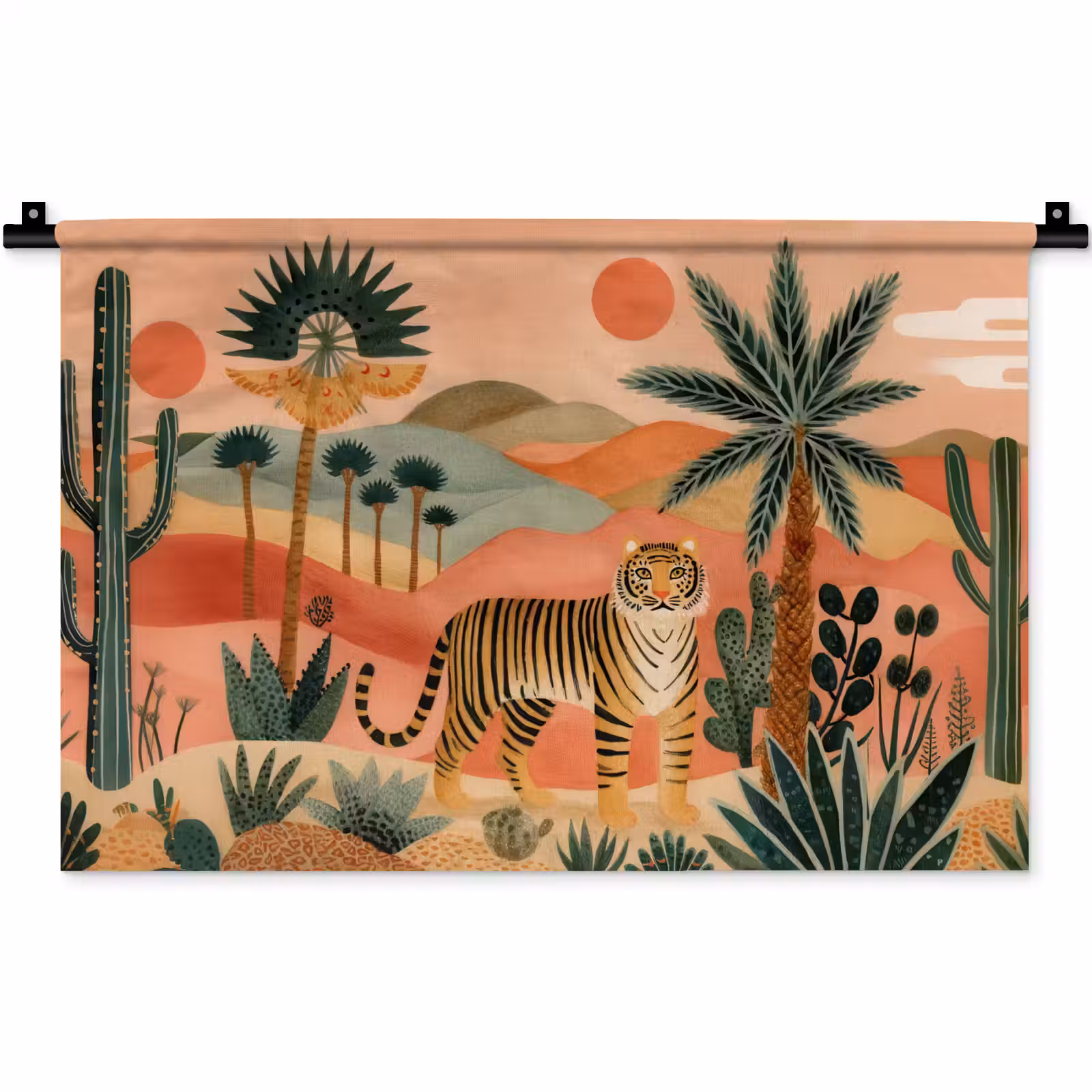 Wandkleed - Tijger - Palmen - Cactus - Oranje — 1
