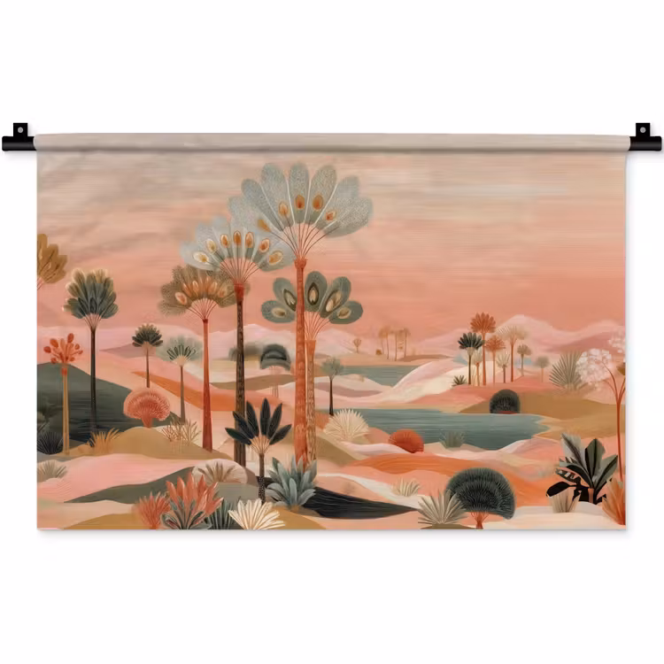 Wandkleed - Roze landschap - Palmen - Water — 1