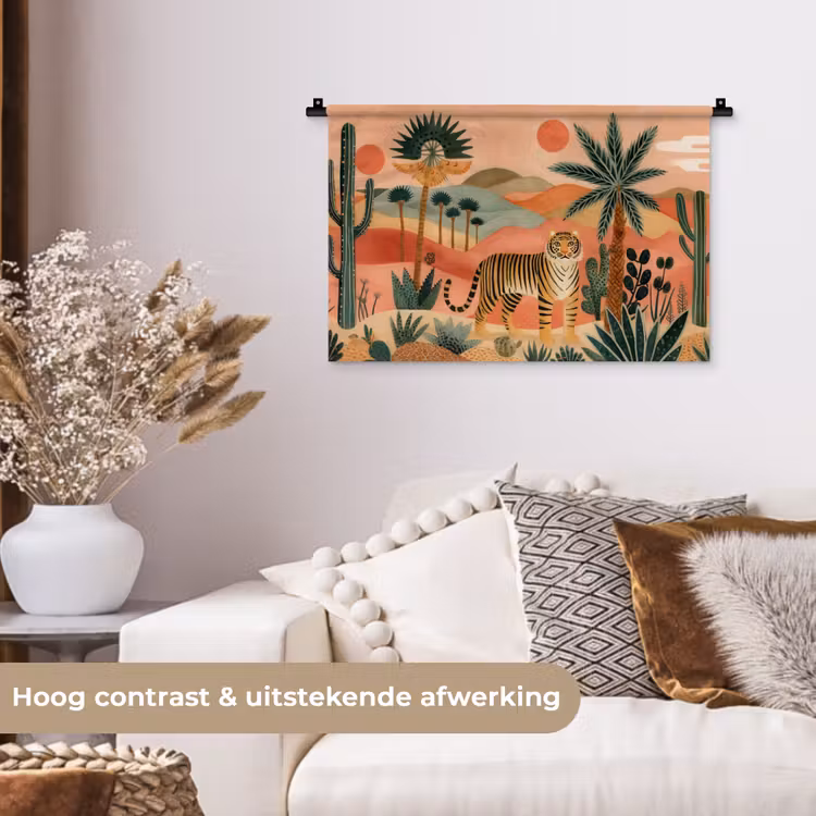 Wandkleed - Tijger - Palmen - Cactus - Oranje — 4