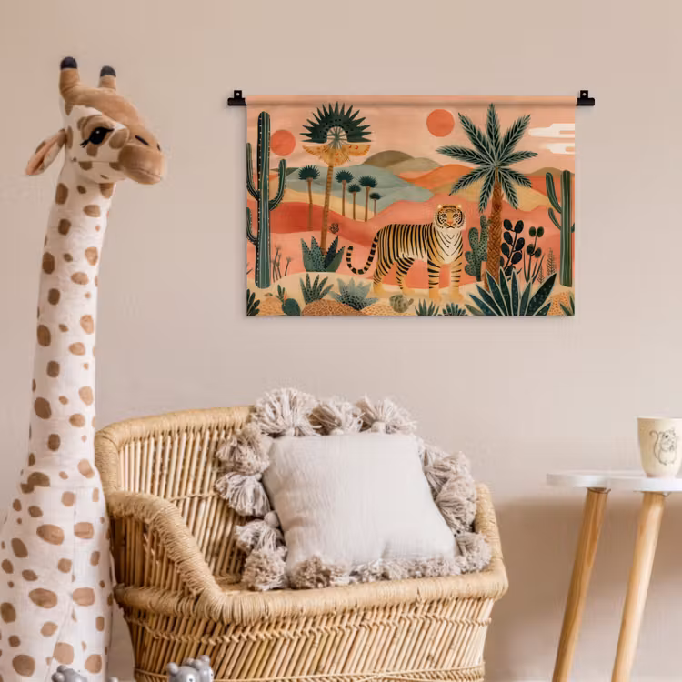 Wandkleed - Tijger - Palmen - Cactus - Oranje — 5
