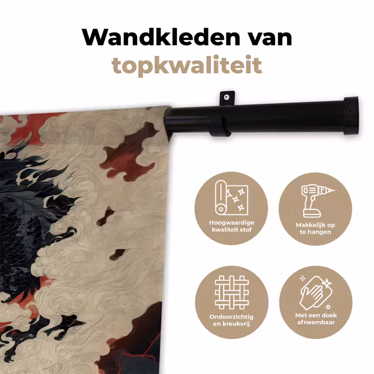 Wandkleed - Zwarte draak - Rookwolken - Rood — 3