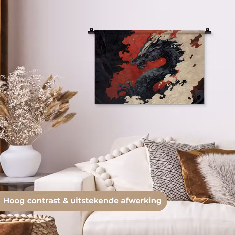 Wandkleed - Zwarte draak - Rookwolken - Rood — 4