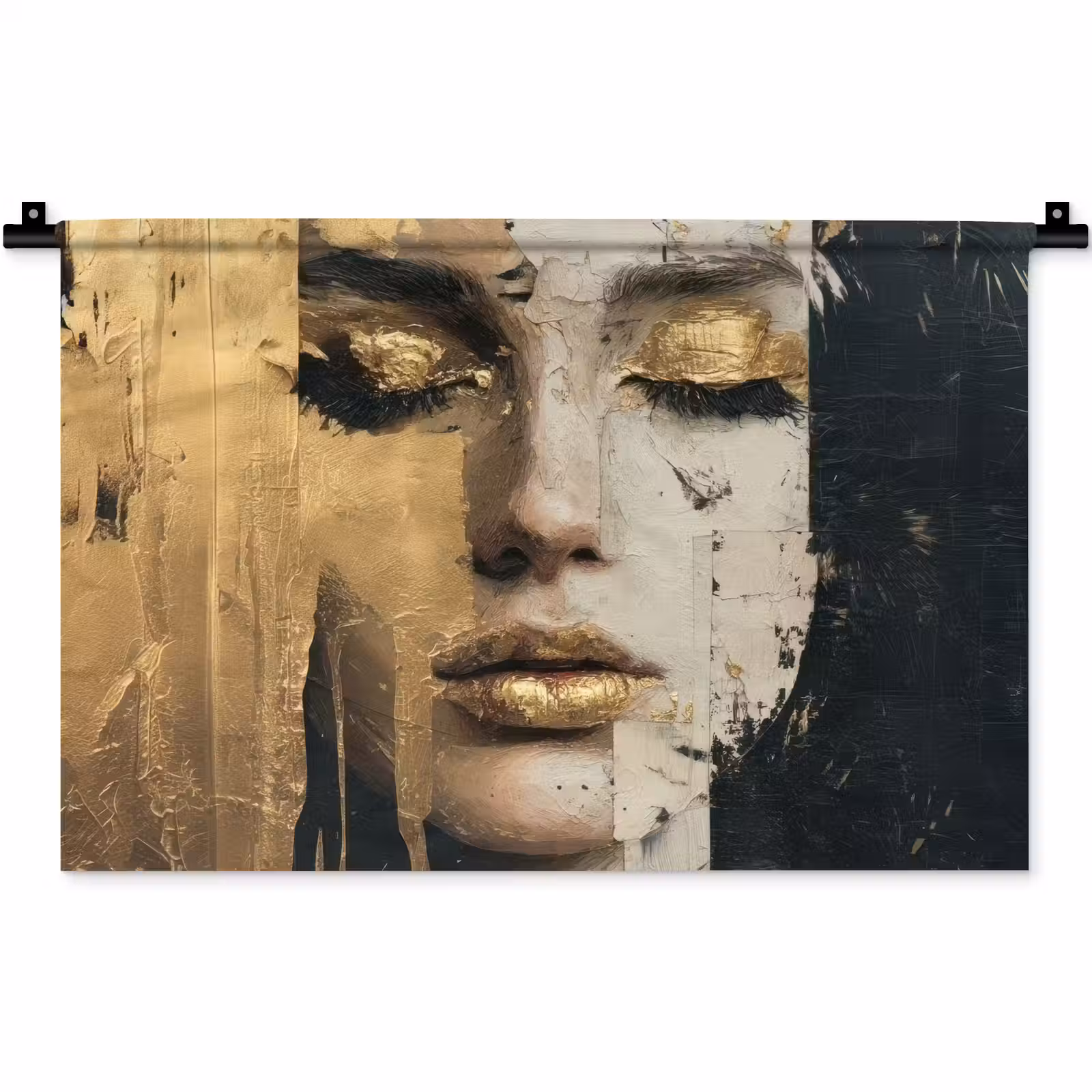 Wandkleed - Abstract - Goud - Gezicht - Lippen — 1