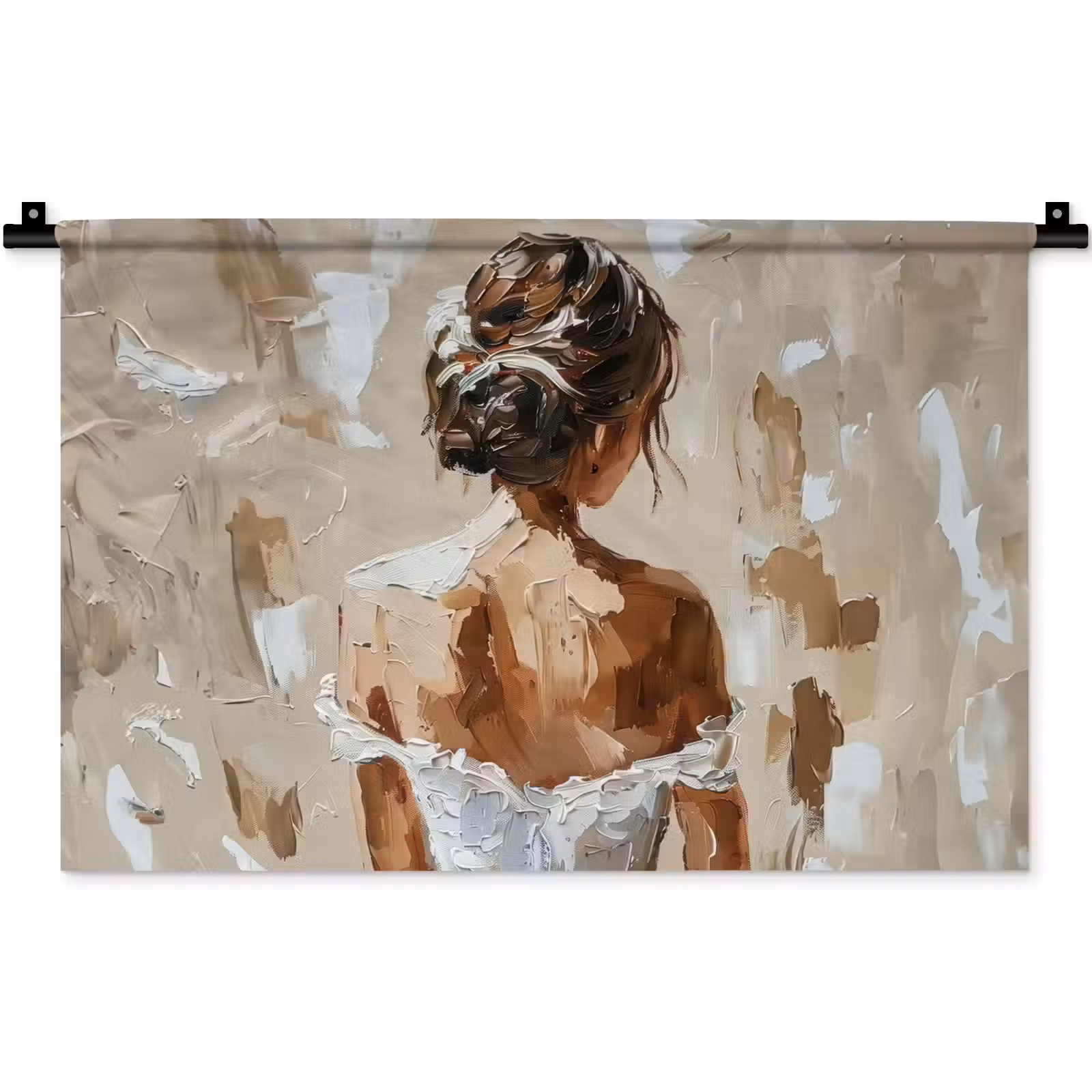 Wandkleed - Vrouw - Verf - Abstract - Beige - Modern — 1