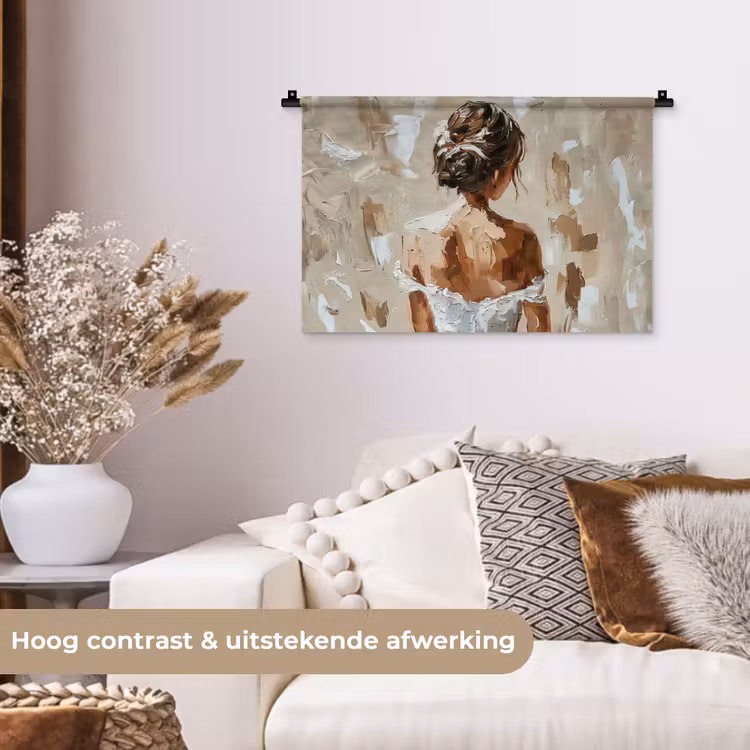 Wandkleed - Vrouw - Verf - Abstract - Beige - Modern — 4