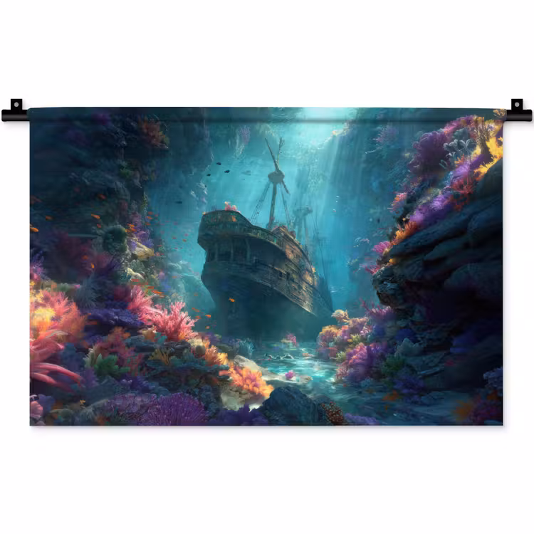 Wandkleed - Schip - Hout - Koraalriffen - Zonlicht — 1