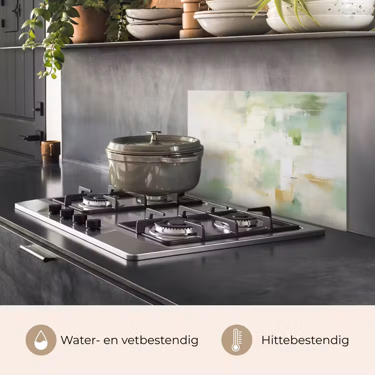 Spatscherm keuken - Abstract - Kunst - Wit - Groen - Modern — 7