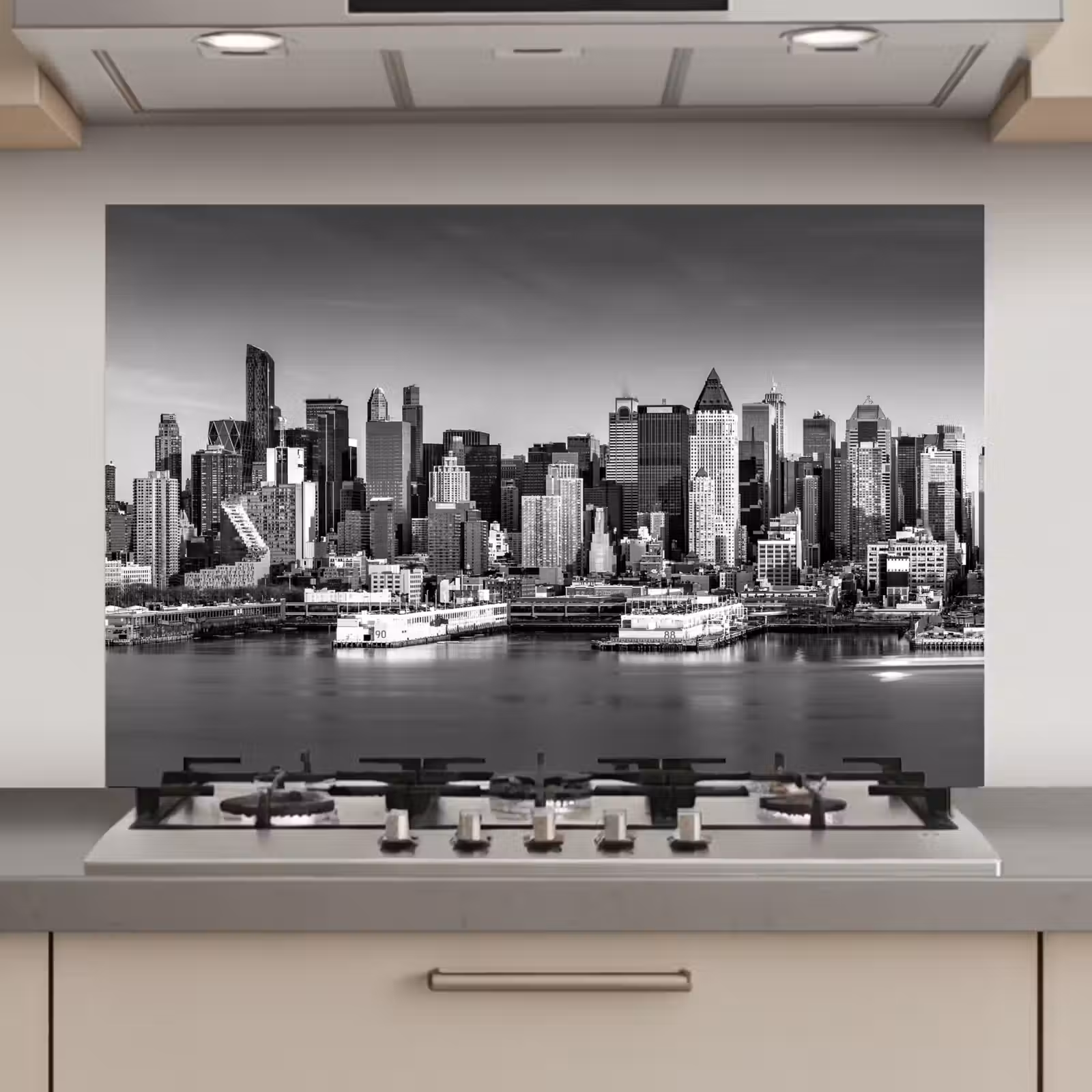 Spatscherm keuken - Skyline - Stad - Wolkenkrabbers - Zwart - Wit — 1